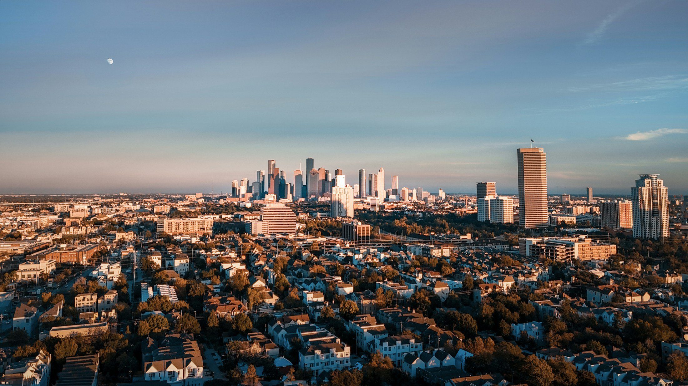 Aerial view of Houston at dusk