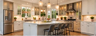 Kitchen with a center island in a portfolio home